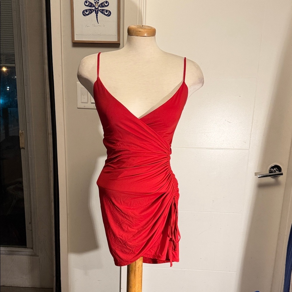 Little Red Ruched Dress - Picture 3 of 9